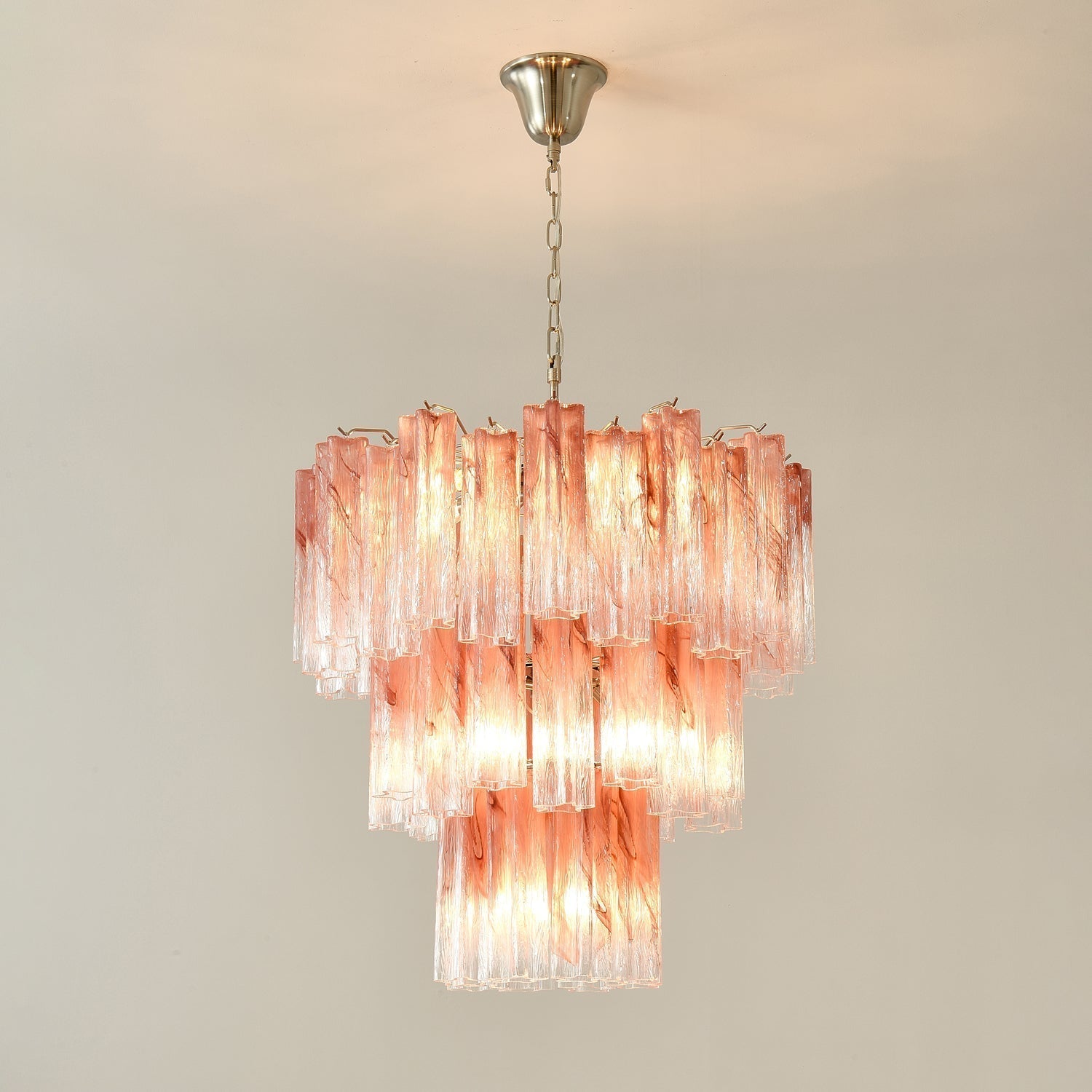 Liorinira Chandelier Pink Glass Tubes Layered Modern
