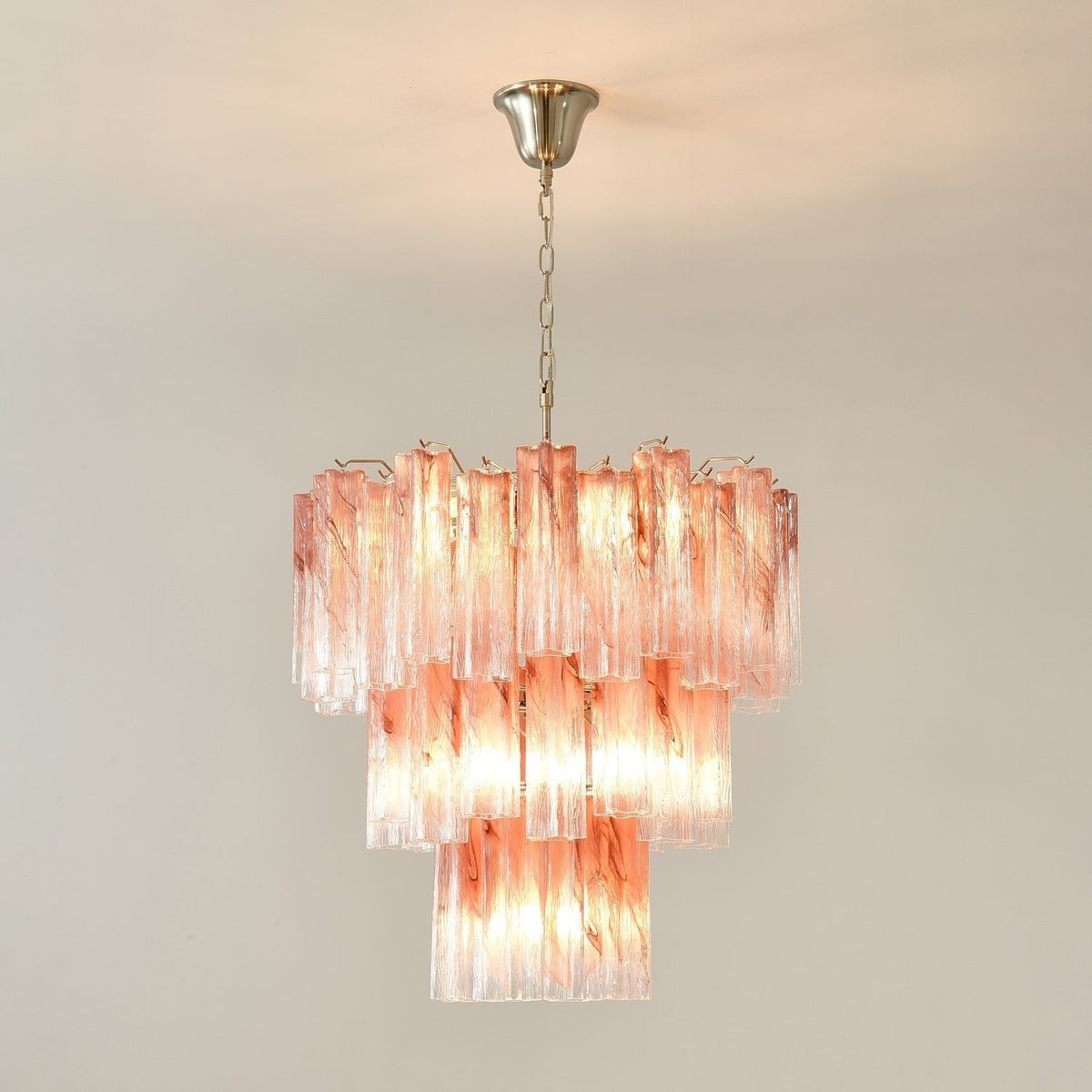 Liorinira Chandelier Pink Glass Tubes Layered Modern