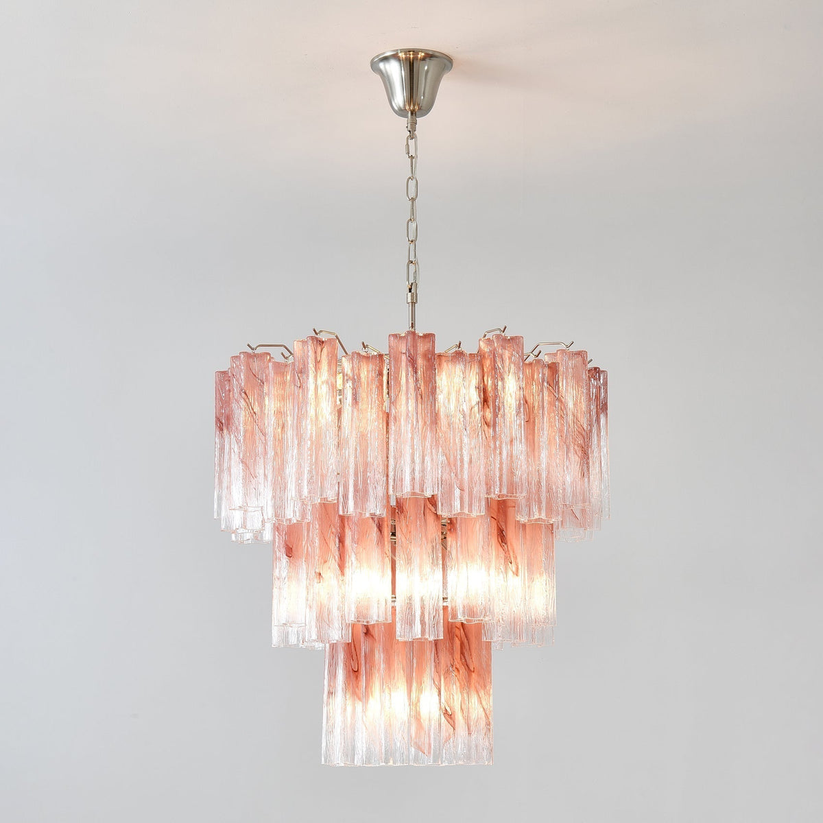 Liorinira Chandelier Pink Glass Tubes Layered Modern