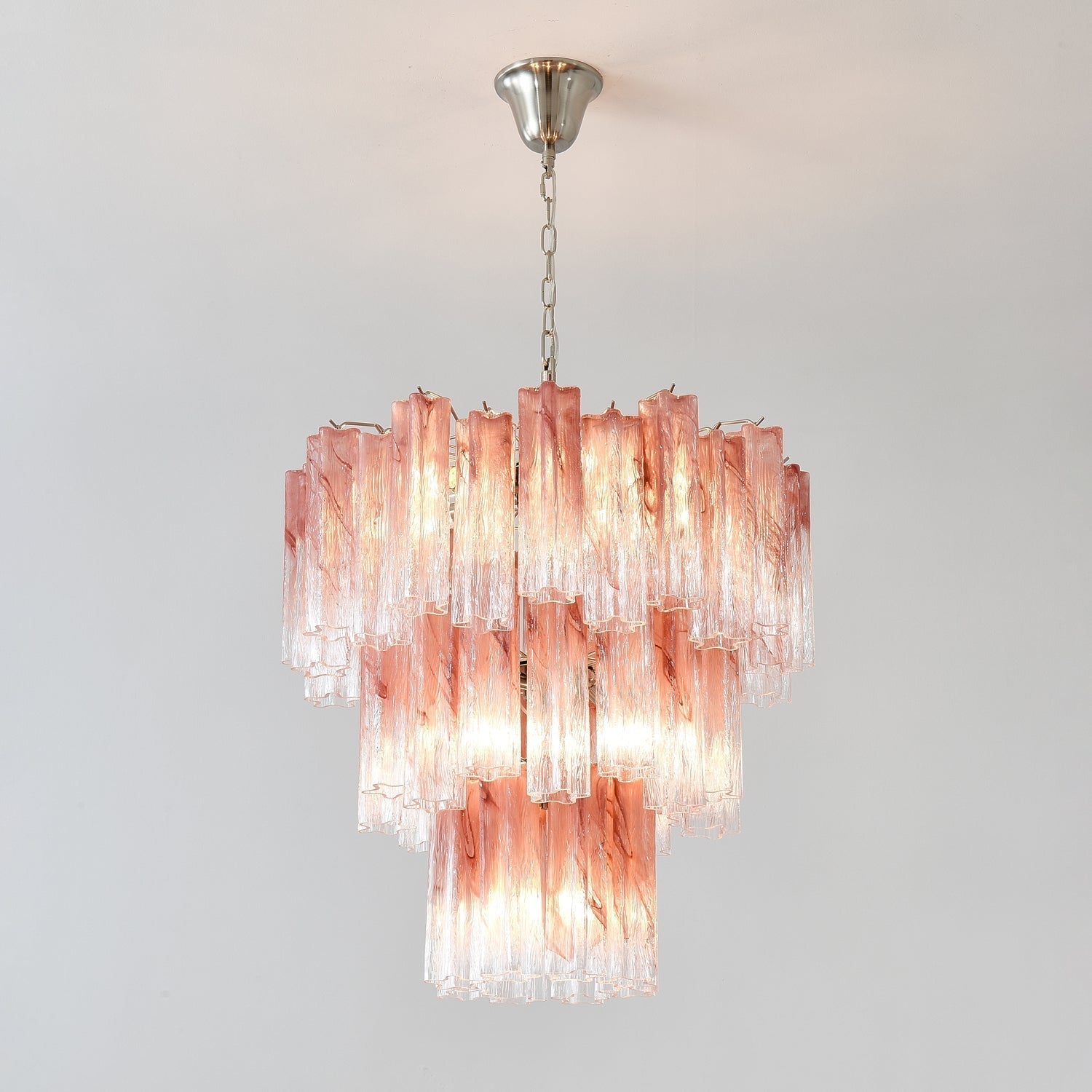 Liorinira Chandelier Pink Glass Tubes Layered Modern