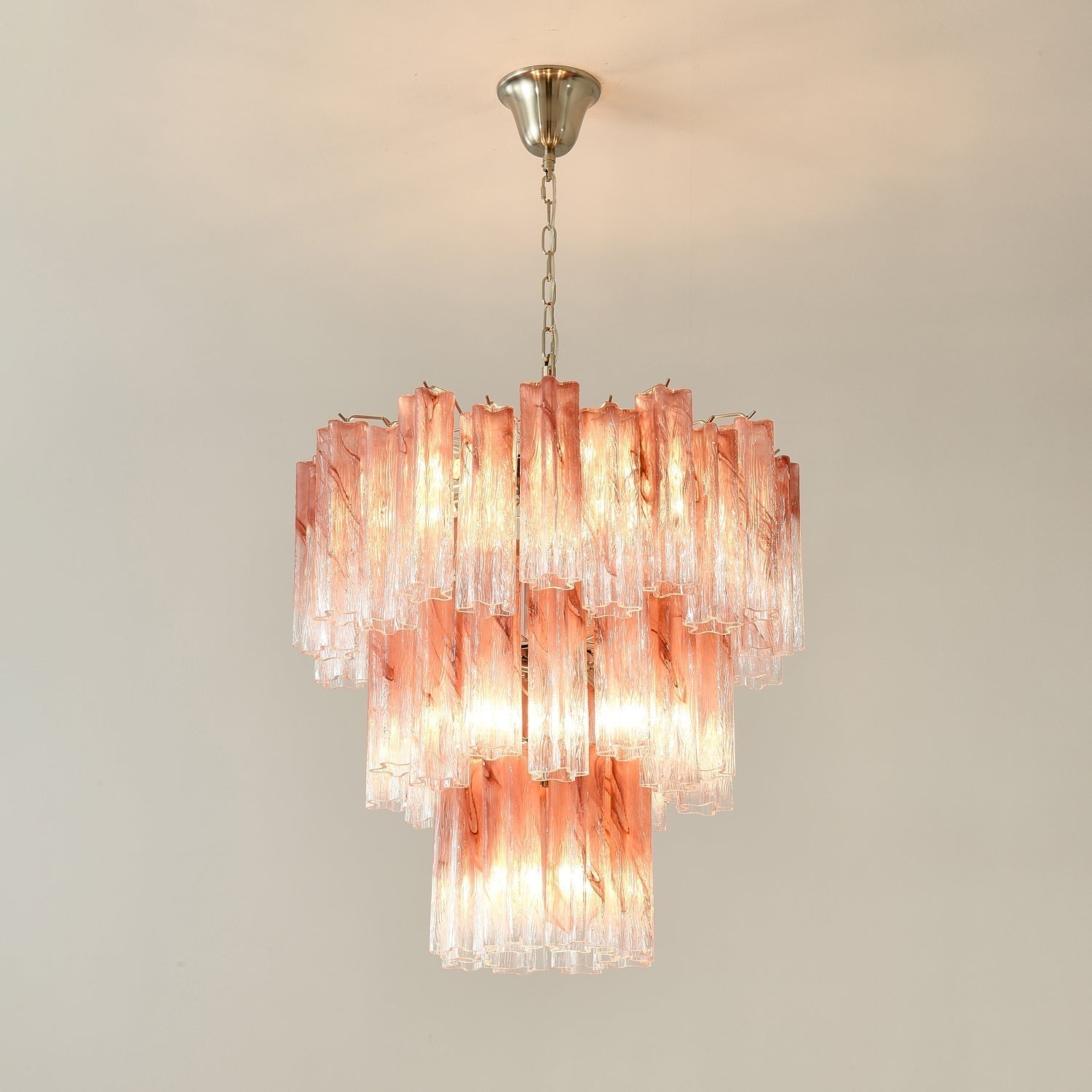 Liorinira Chandelier Pink Glass Tubes Layered Modern