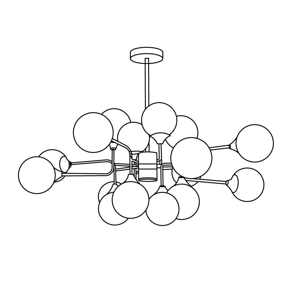 Wasgt Chandelier Stilnovo Brass Black Glass