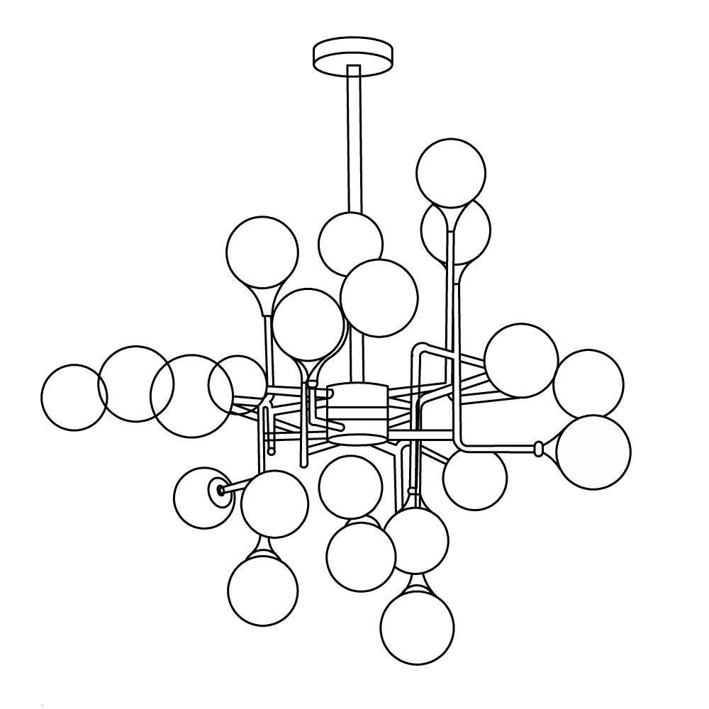Wasgt Chandelier Stilnovo Brass Black Glass