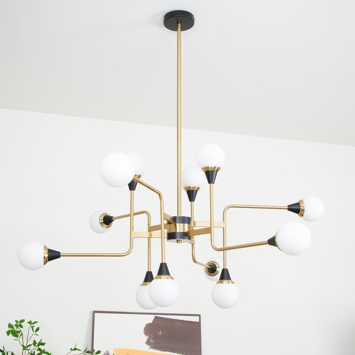 Wasgt Chandelier Stilnovo Brass Black Glass