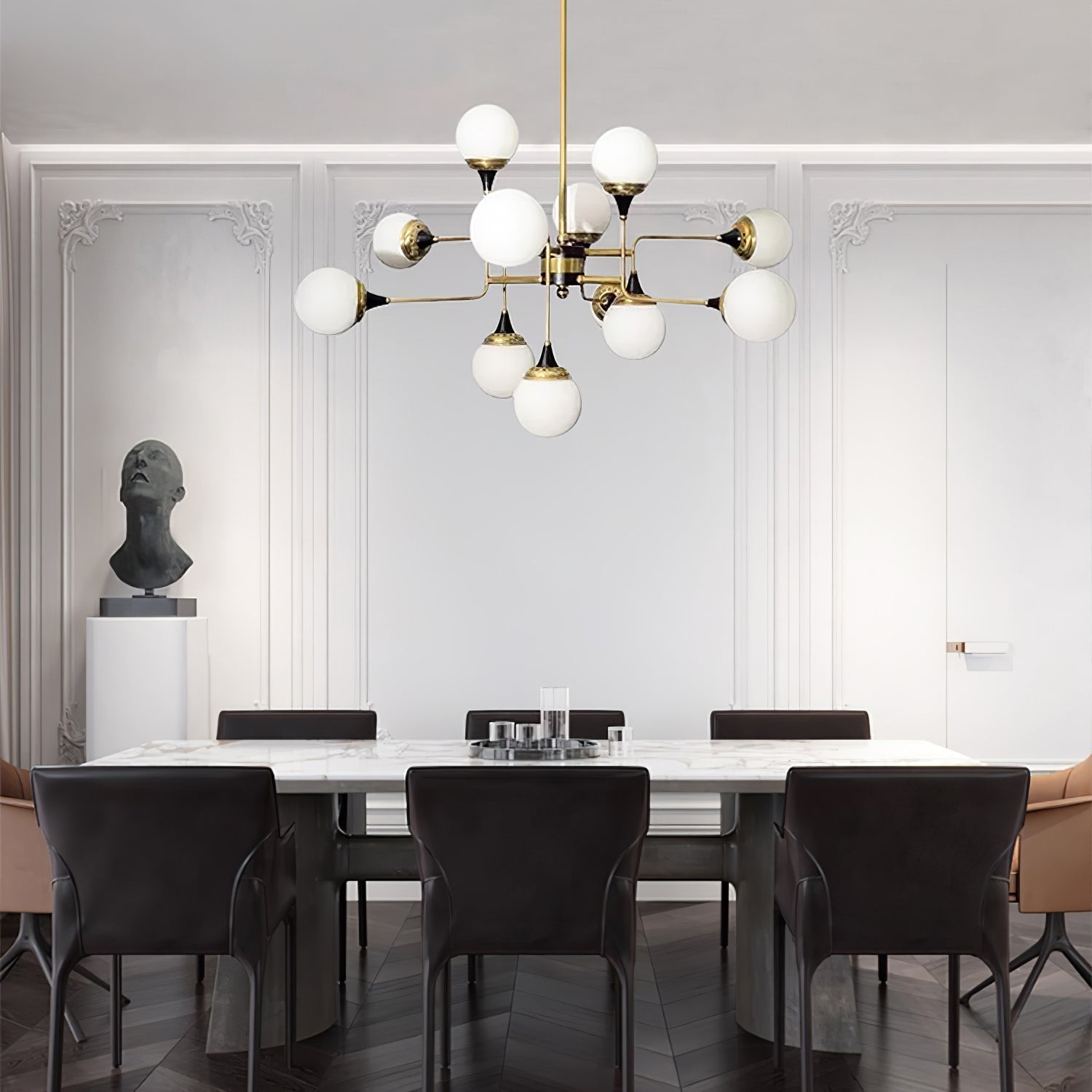 Wasgt Chandelier Stilnovo Brass Black Glass