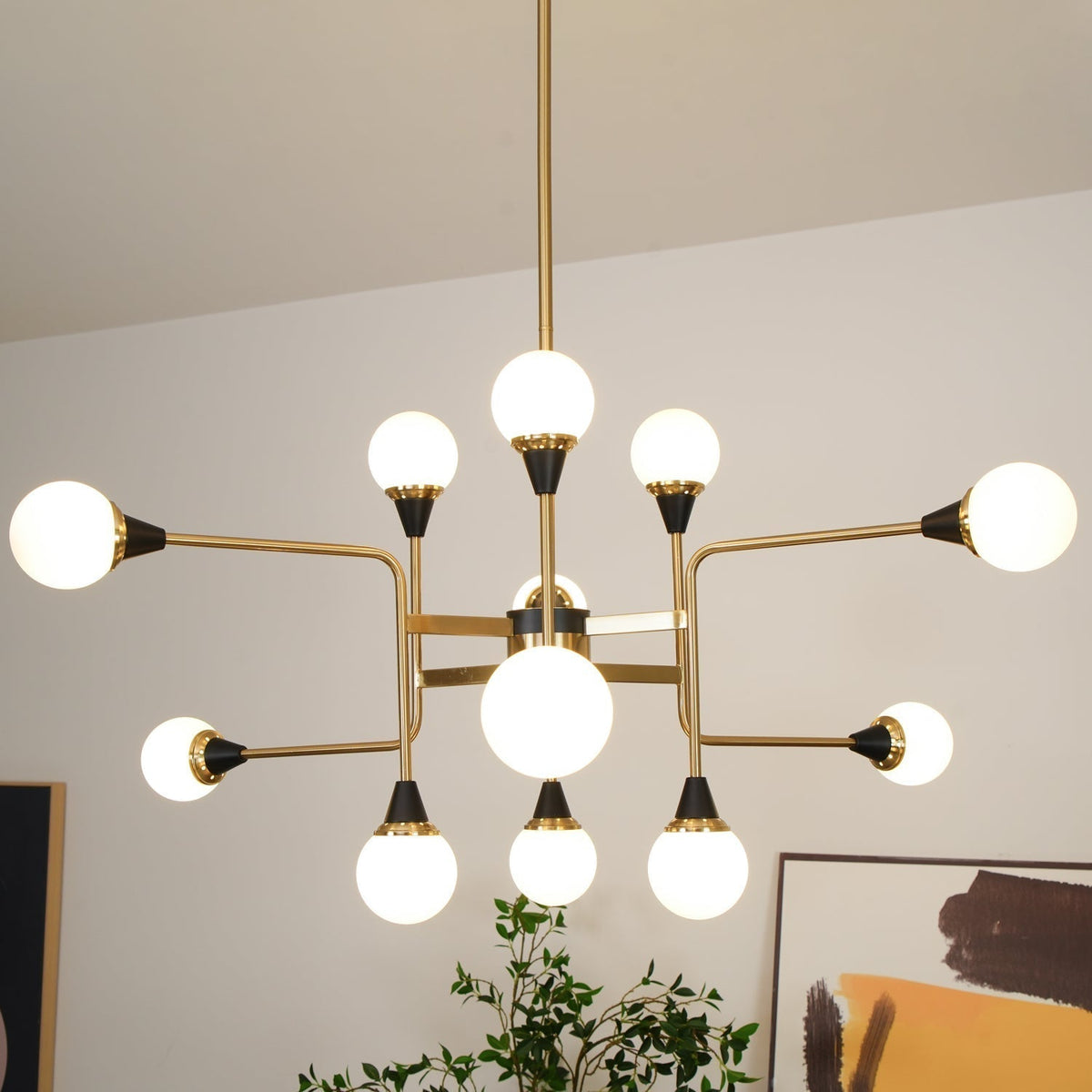 Wasgt Chandelier Stilnovo Brass Black Glass