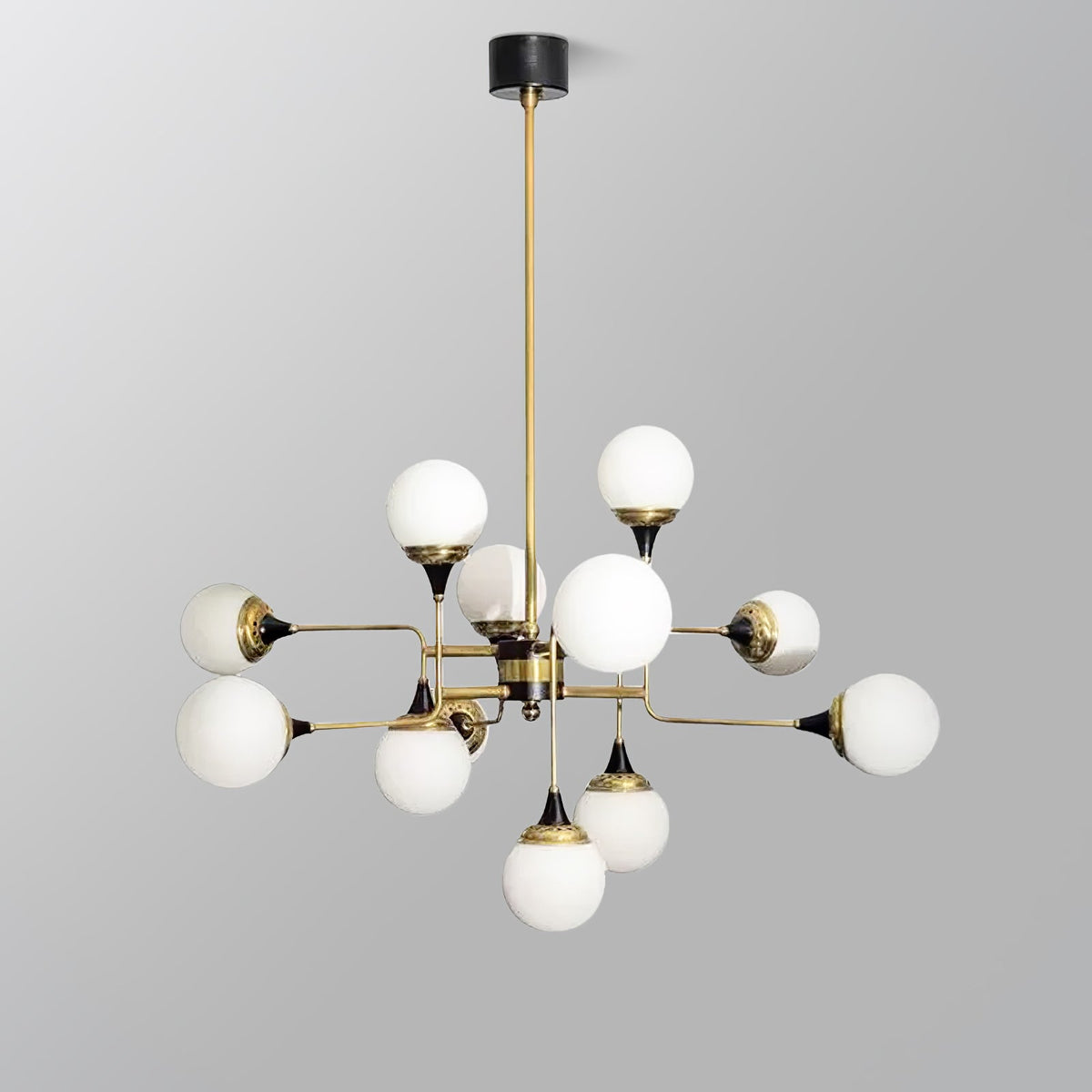 Wasgt Chandelier Stilnovo Brass Black Glass