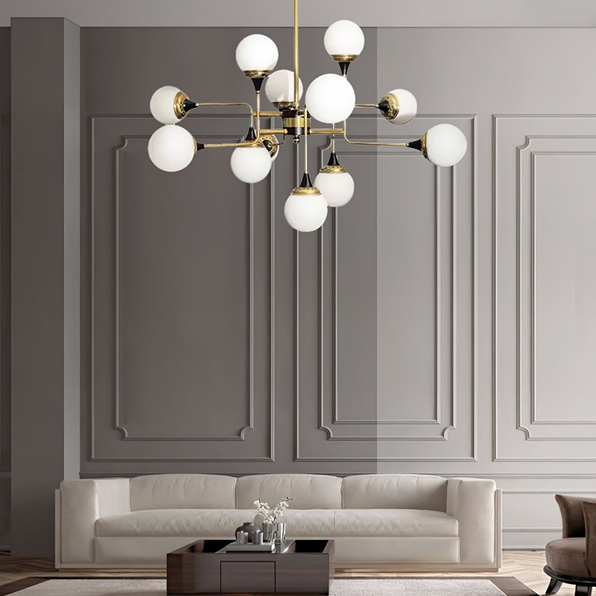 Wasgt Chandelier Stilnovo Brass Black Glass