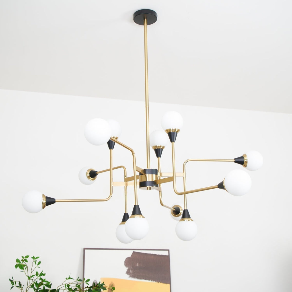 Wasgt Chandelier Stilnovo Brass Black Glass