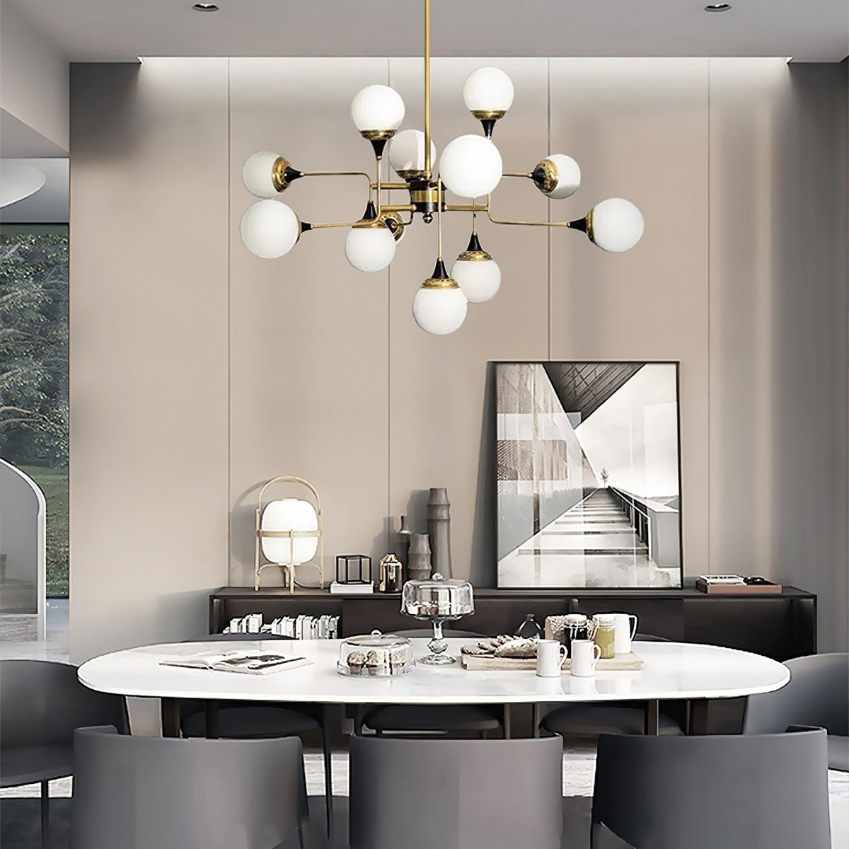 Wasgt Chandelier Stilnovo Brass Black Glass