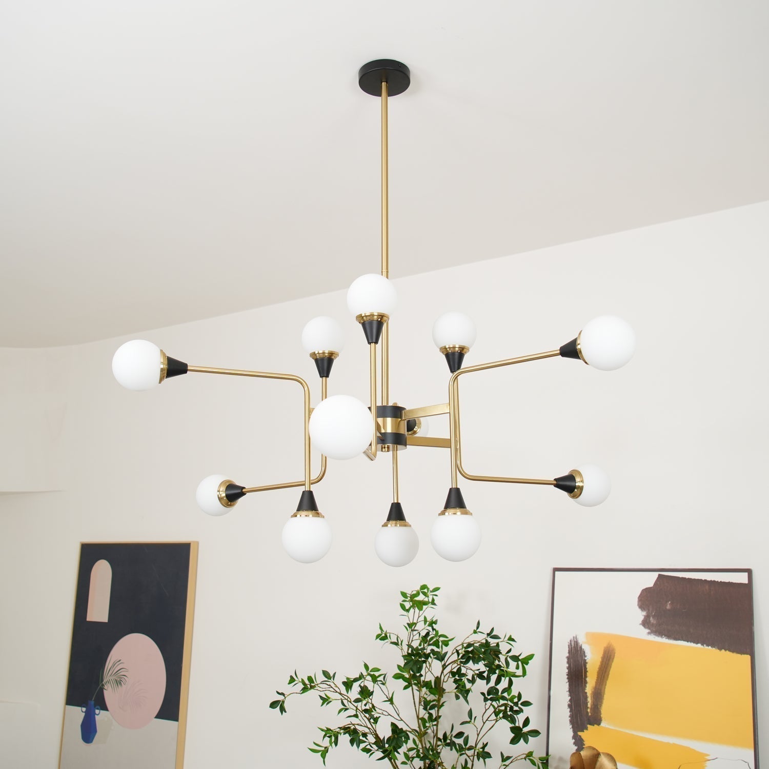 Wasgt Chandelier Stilnovo Brass Black Glass