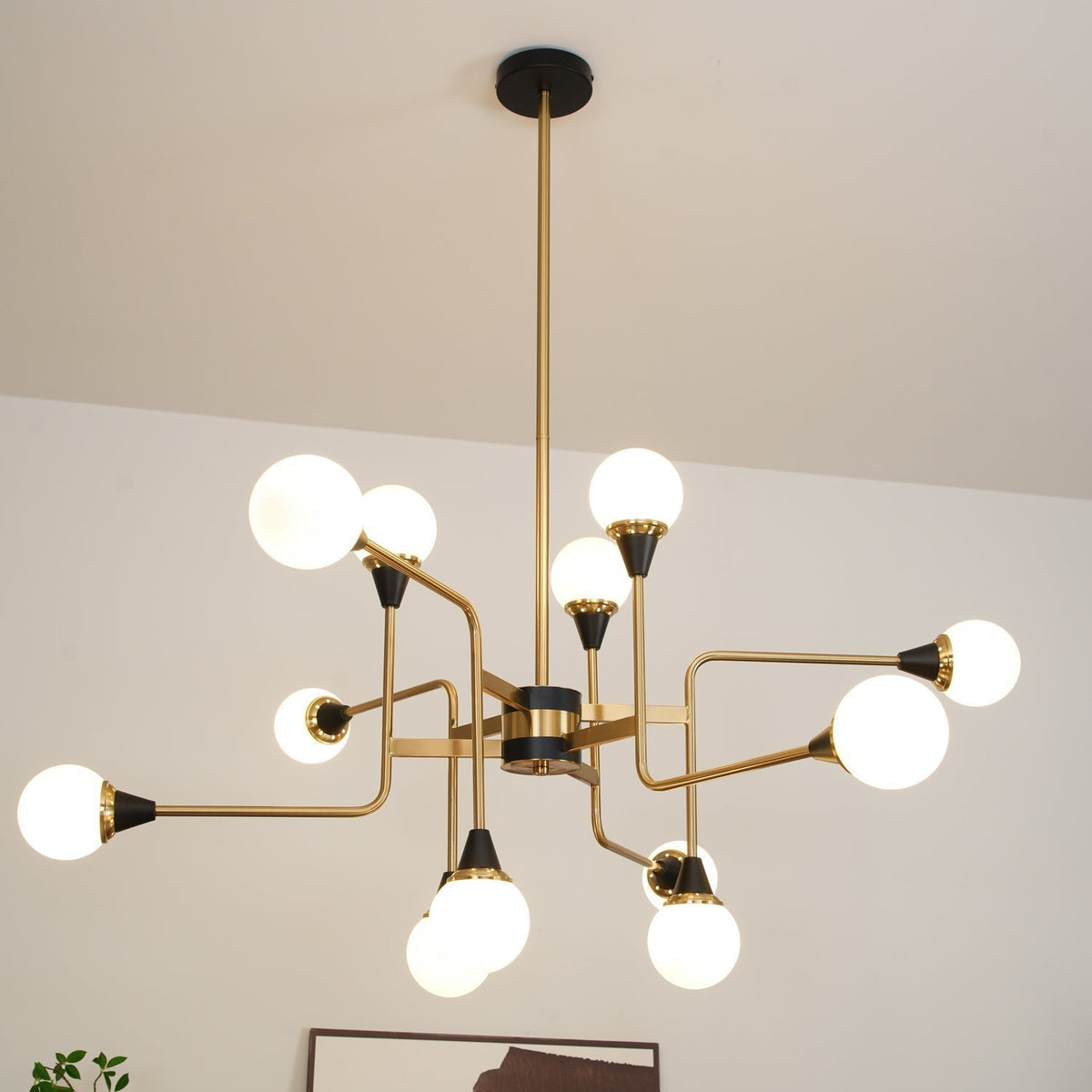 Wasgt Chandelier Stilnovo Brass Black Glass
