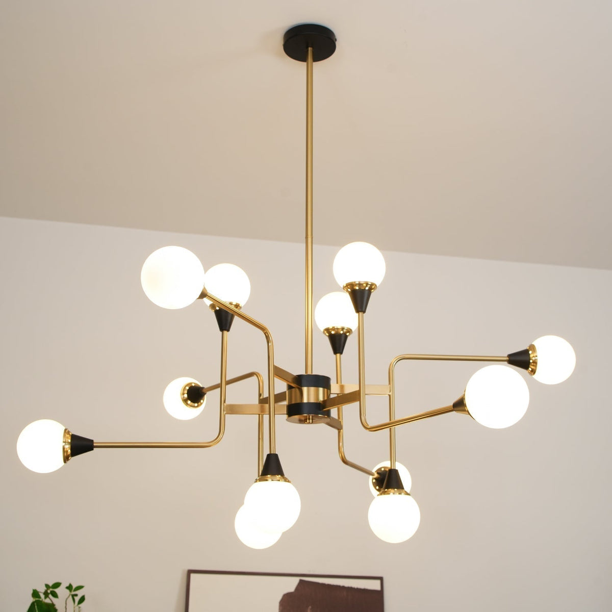 Wasgt Chandelier Stilnovo Brass Black Glass