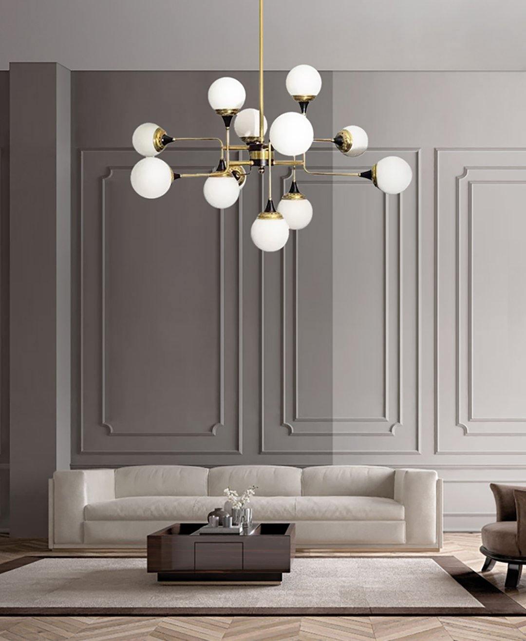 Wasgt Chandelier Stilnovo Brass Black Glass