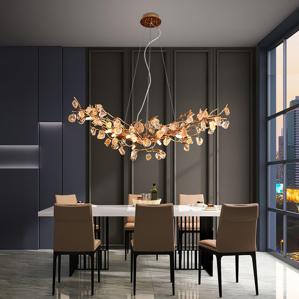 Arborea Brass Branch Crystal Chandelier