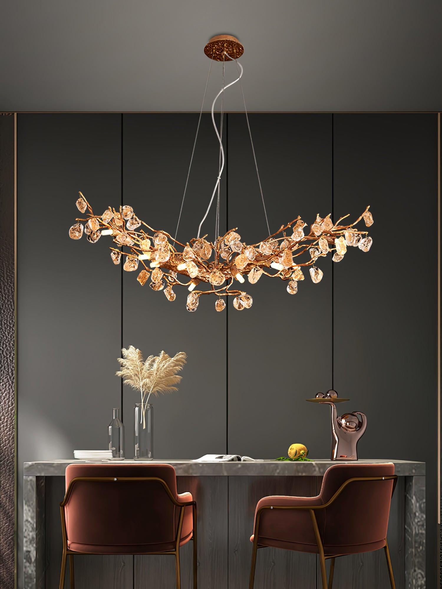 Arborea Brass Branch Crystal Chandelier