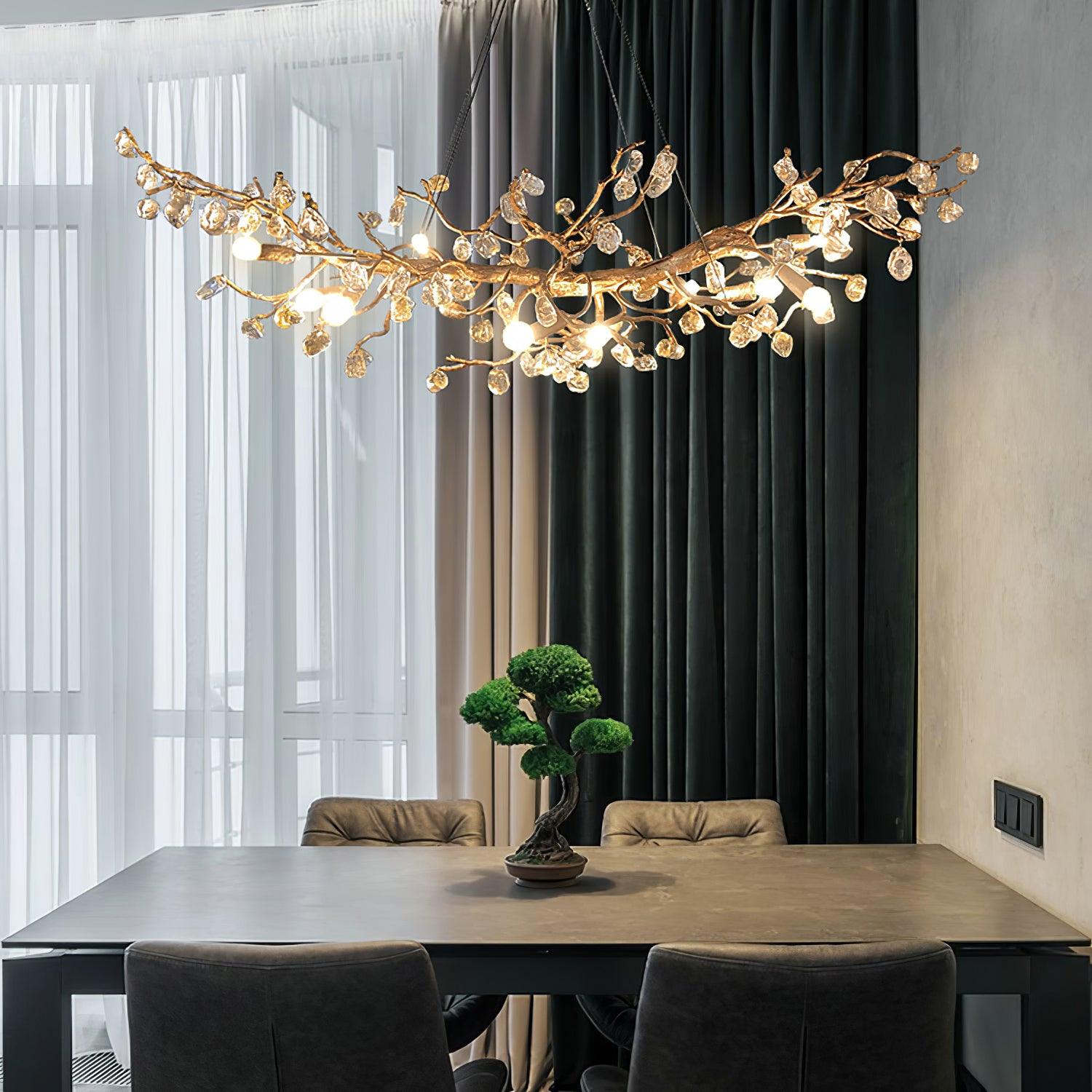 Arborea Brass Branch Crystal Chandelier