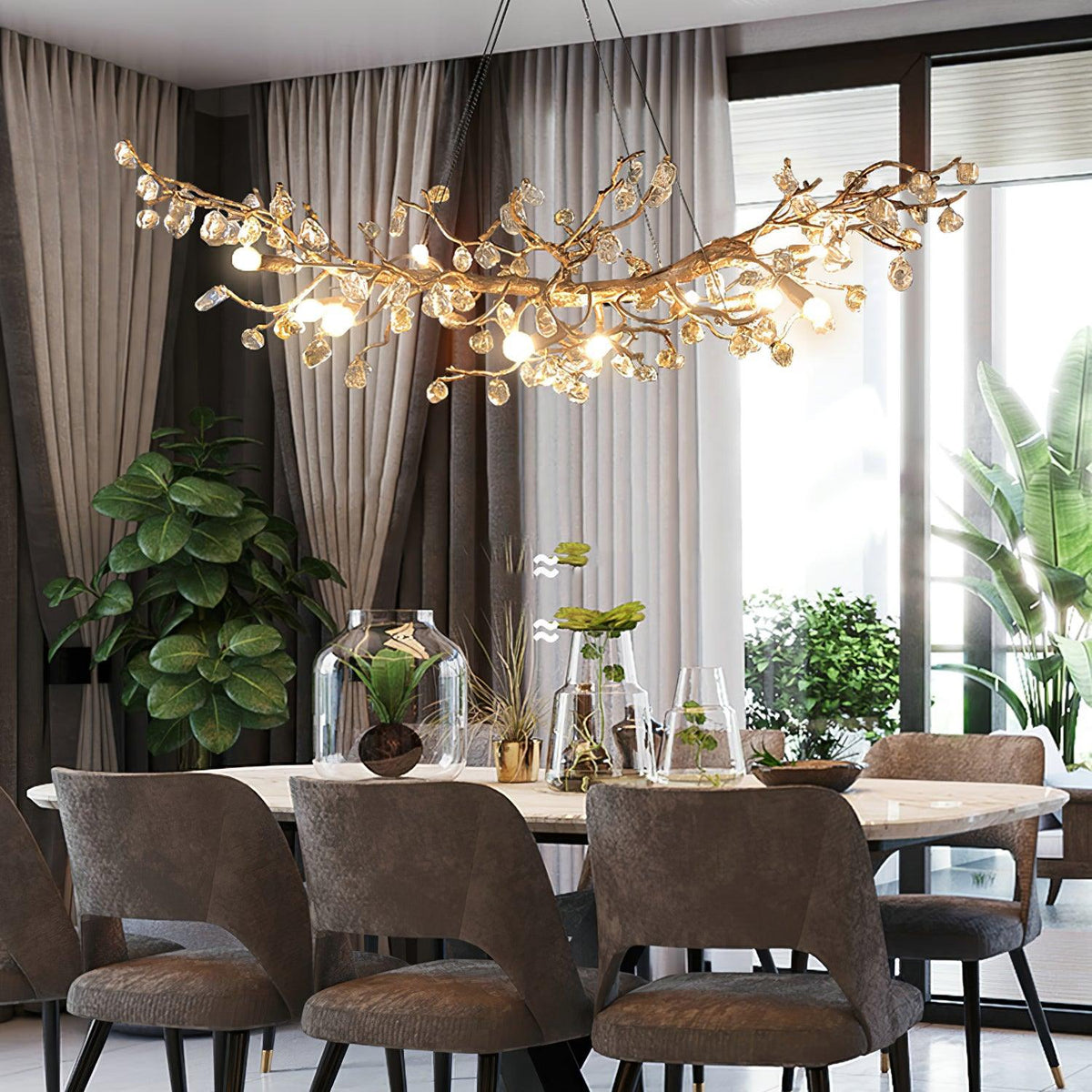 Arborea Brass Branch Crystal Chandelier