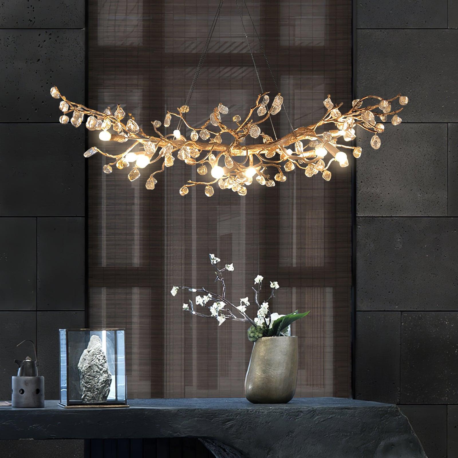 Arborea Brass Branch Crystal Chandelier