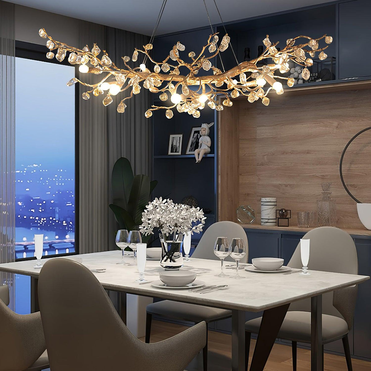 Arborea Brass Branch Crystal Chandelier