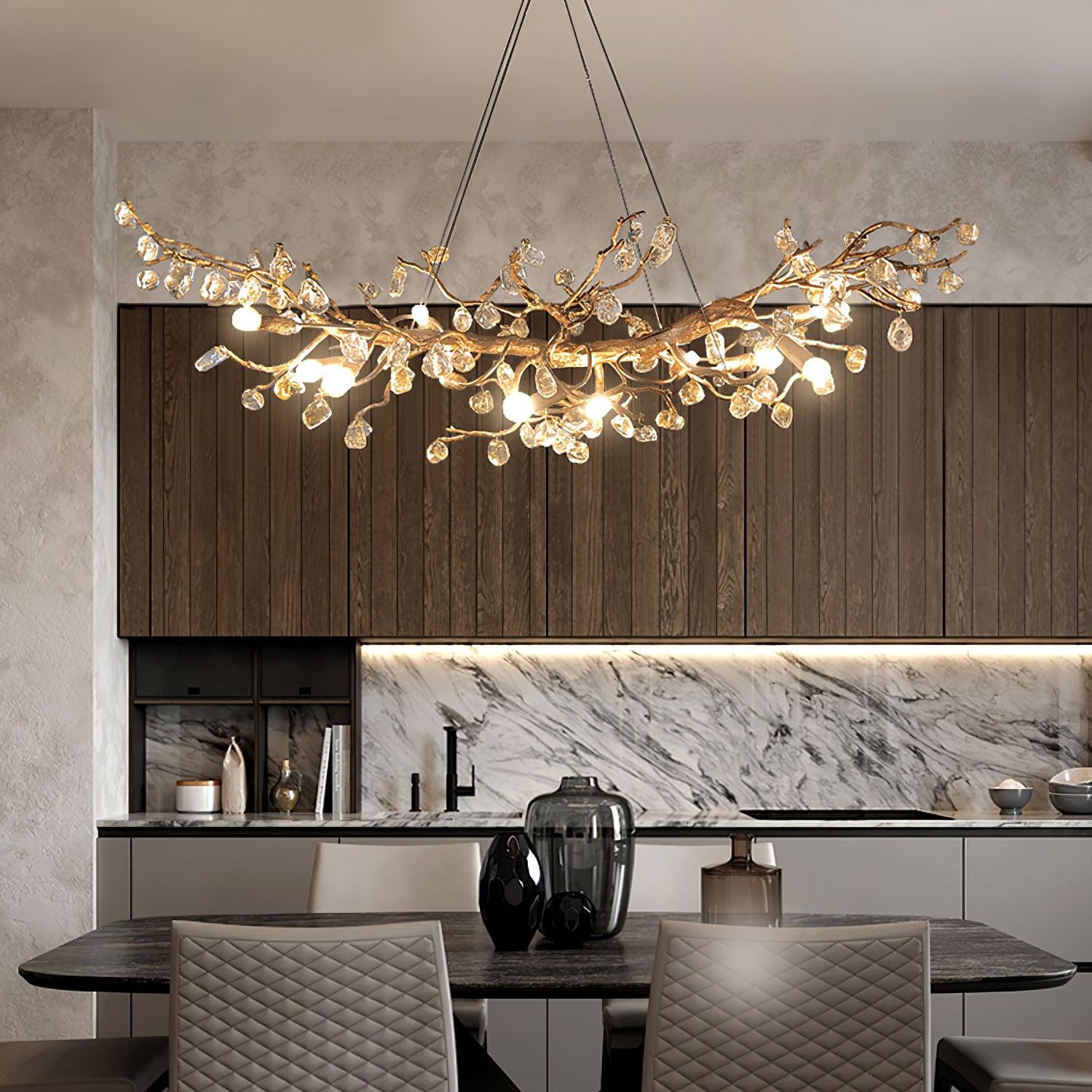 Arborea Brass Branch Crystal Chandelier