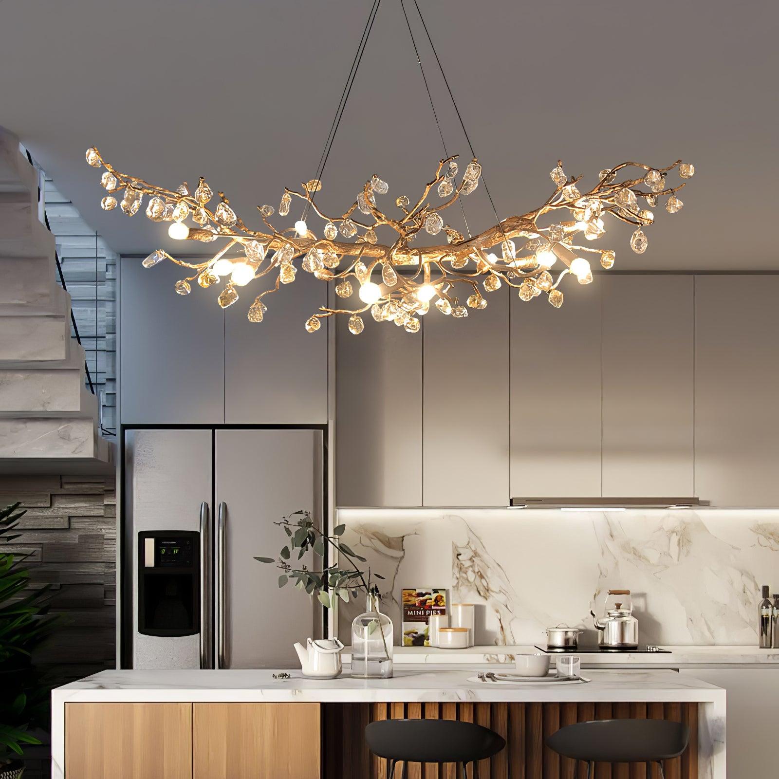 Arborea Brass Branch Crystal Chandelier