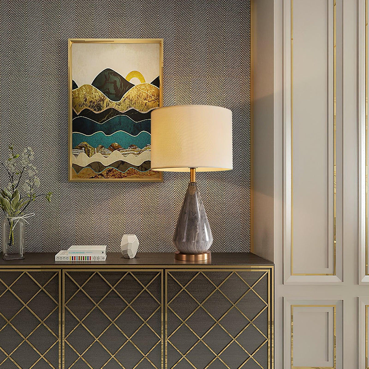 Elysian White & Black Marble Table Lamp