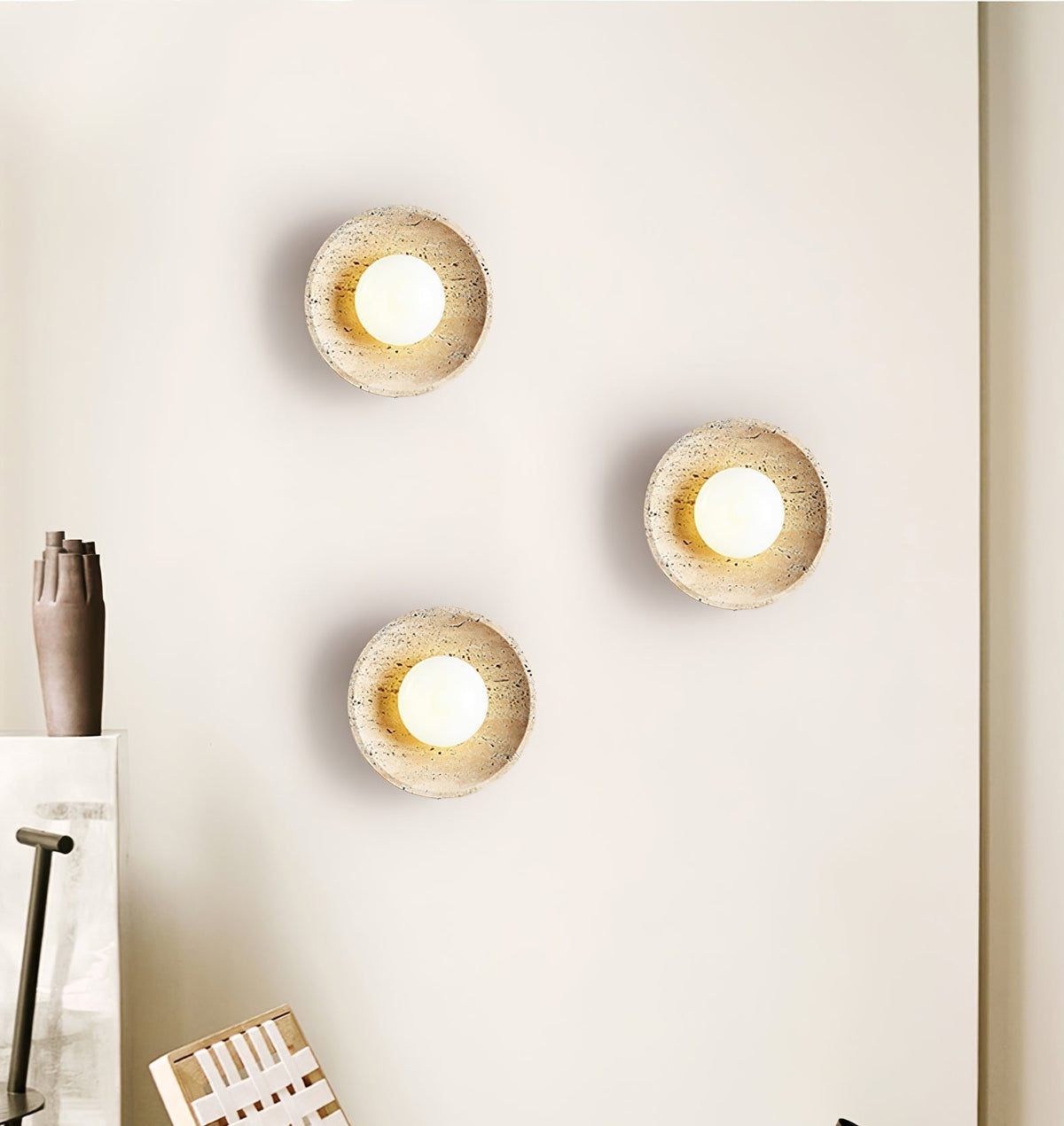 Hylso Ring Shade Travertine Wall Light