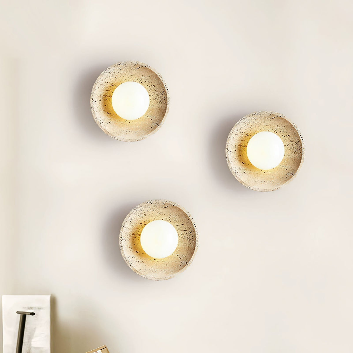 Tavik Bowl-Frame Travertine Wall Light
