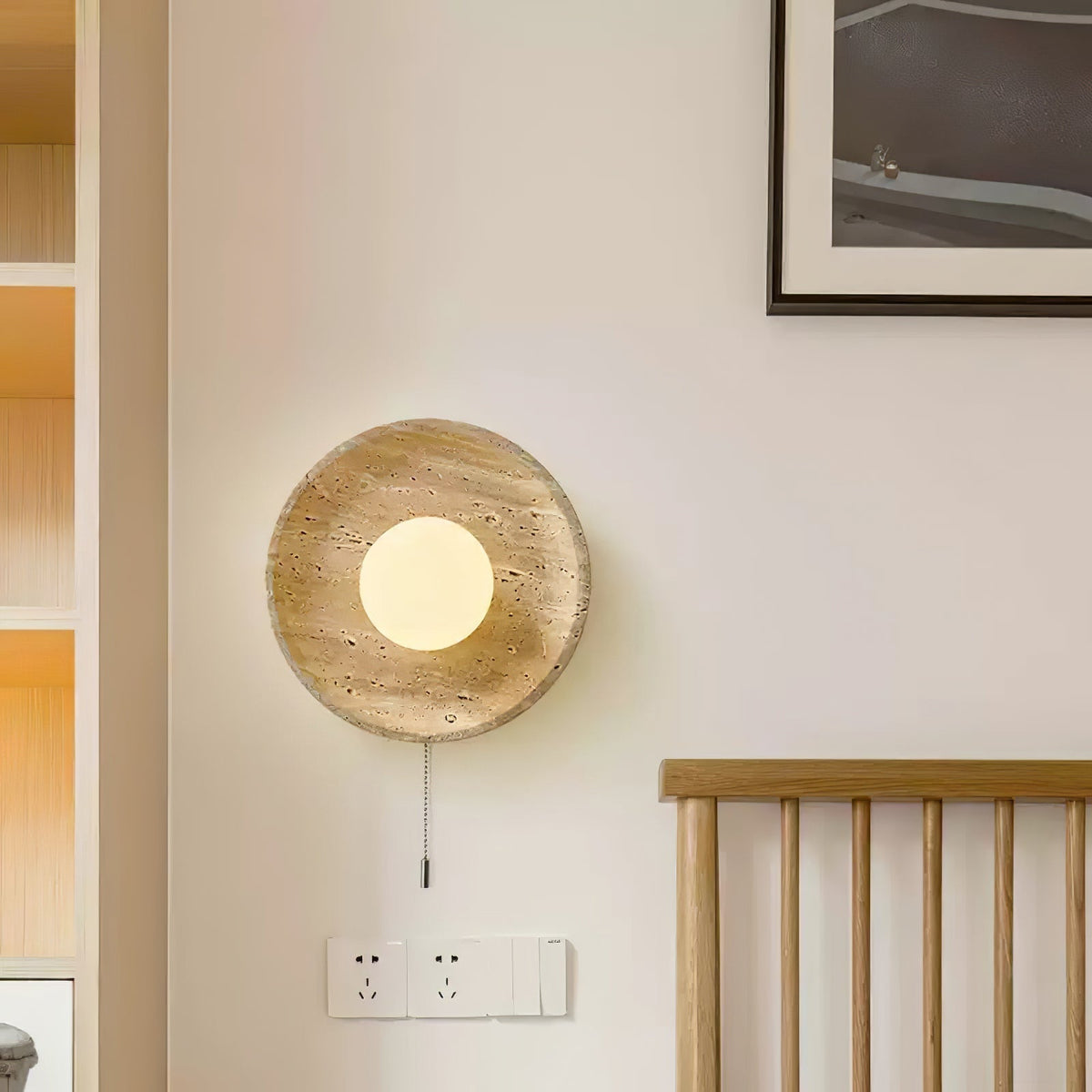 Tavik Bowl-Frame Travertine Wall Light