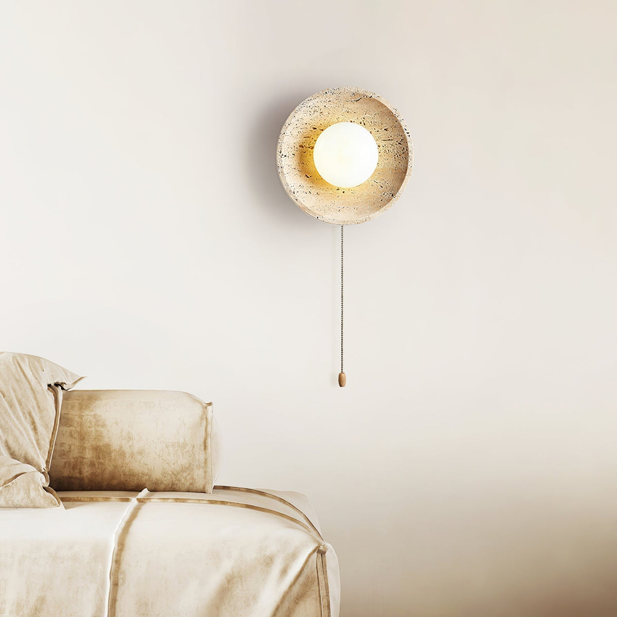 Tavik Bowl-Frame Travertine Wall Light