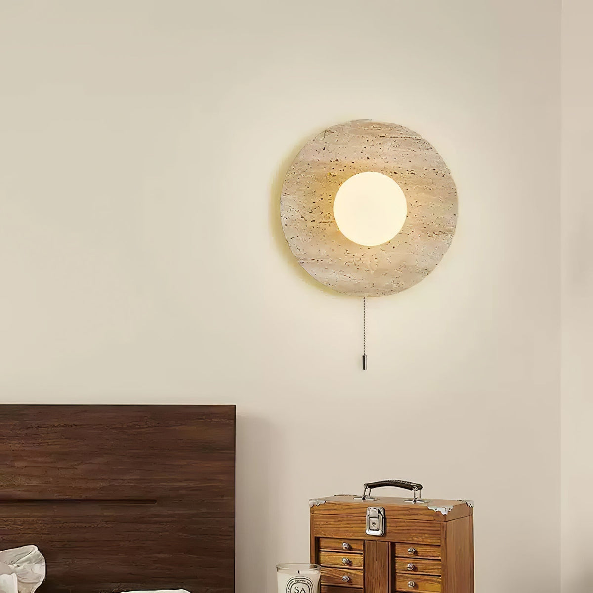 Tavik Bowl-Frame Travertine Wall Light