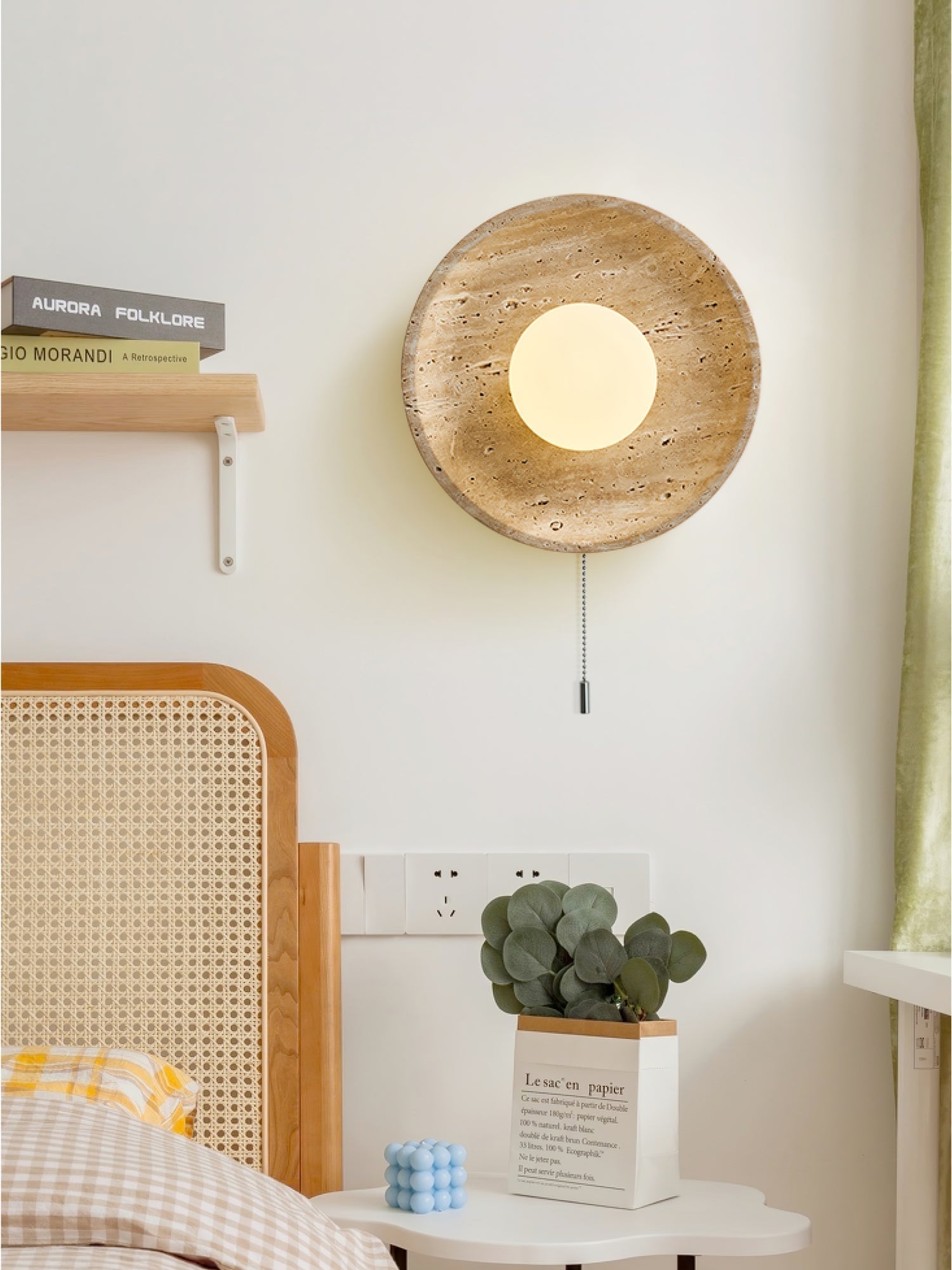 Tavik Bowl-Frame Travertine Wall Light