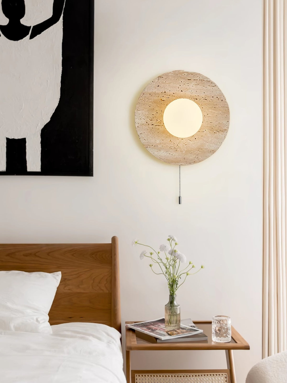 Tavik Bowl-Frame Travertine Wall Light