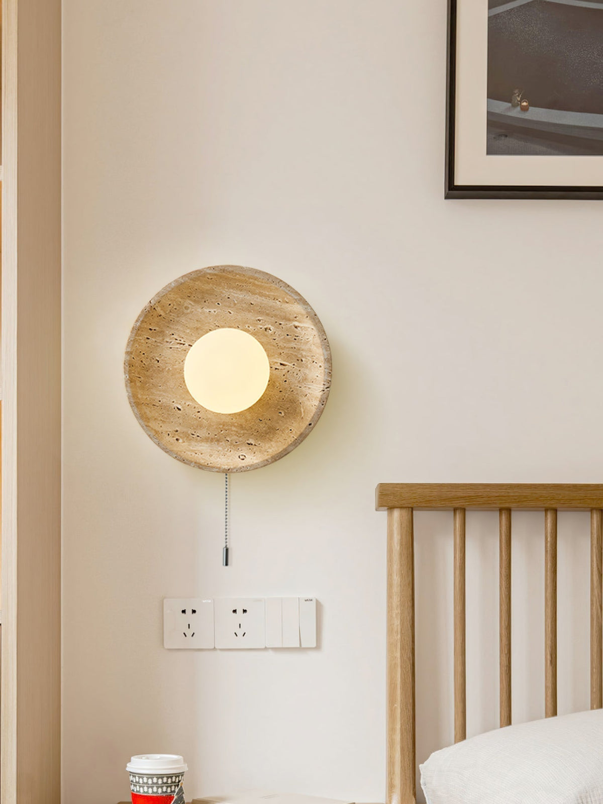 Tavik Bowl-Frame Travertine Wall Light