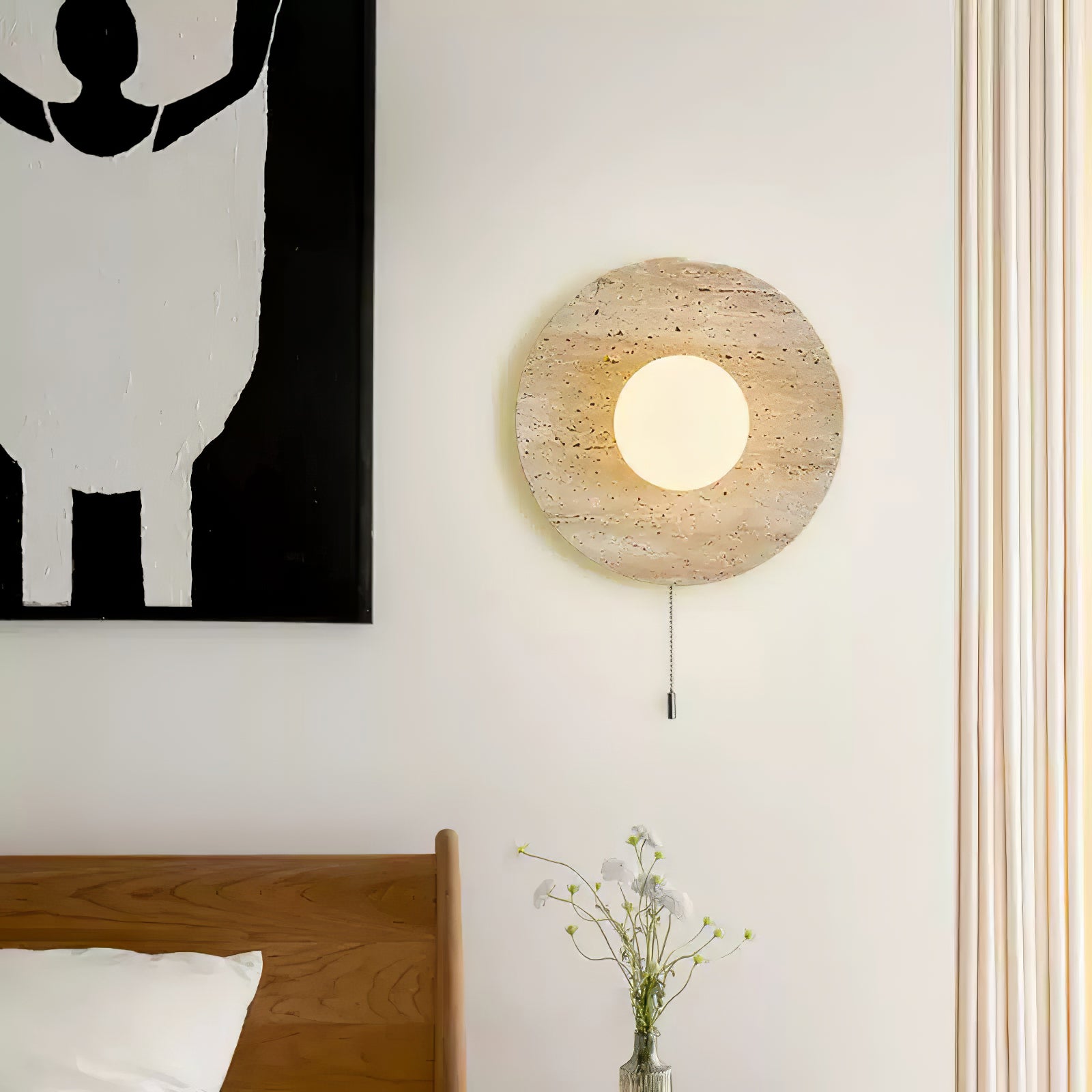 Tavik Bowl-Frame Travertine Wall Light