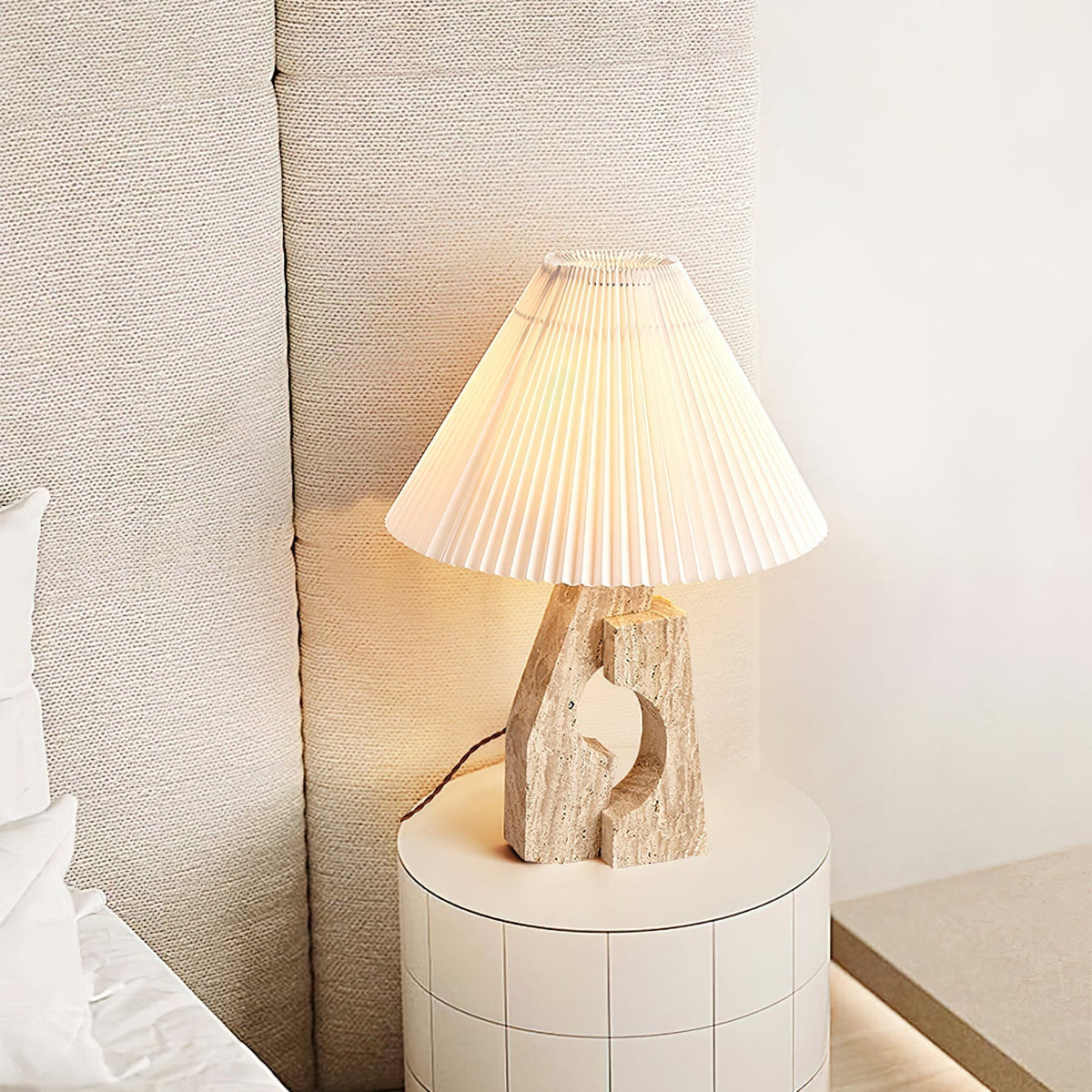 Arvinyra Sculptural Travertine Table Lamp