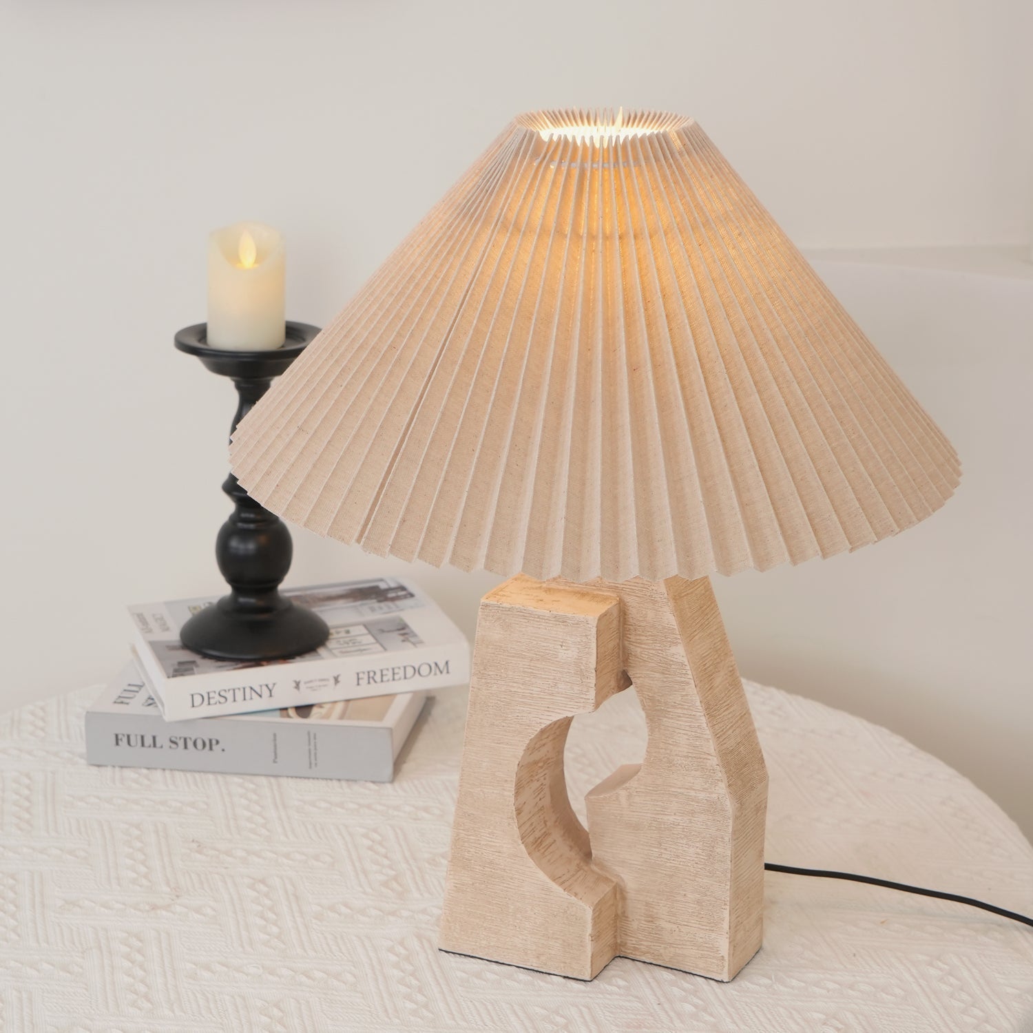 Arvinyra Sculptural Travertine Table Lamp
