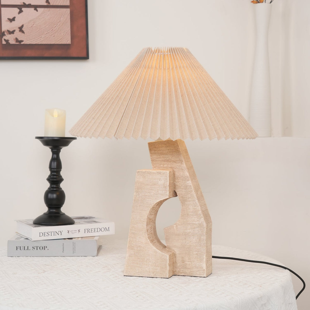 Arvinyra Sculptural Travertine Table Lamp