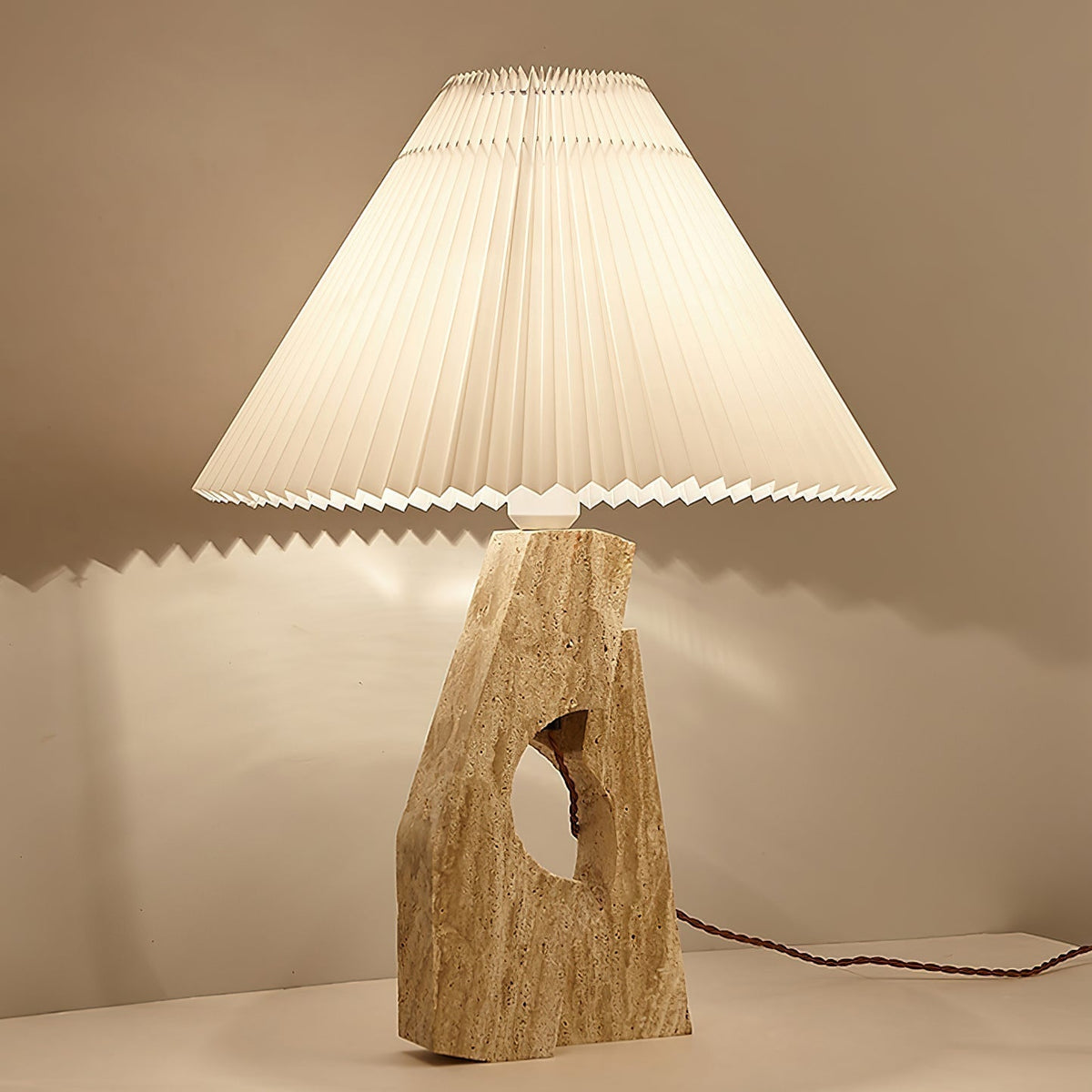 Arvinyra Sculptural Travertine Table Lamp