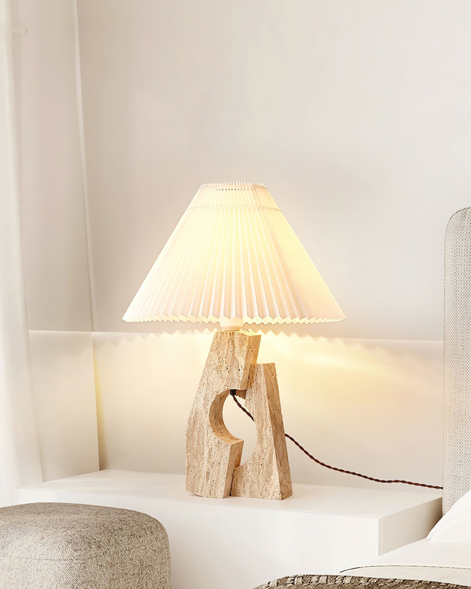 Arvinyra Sculptural Travertine Table Lamp