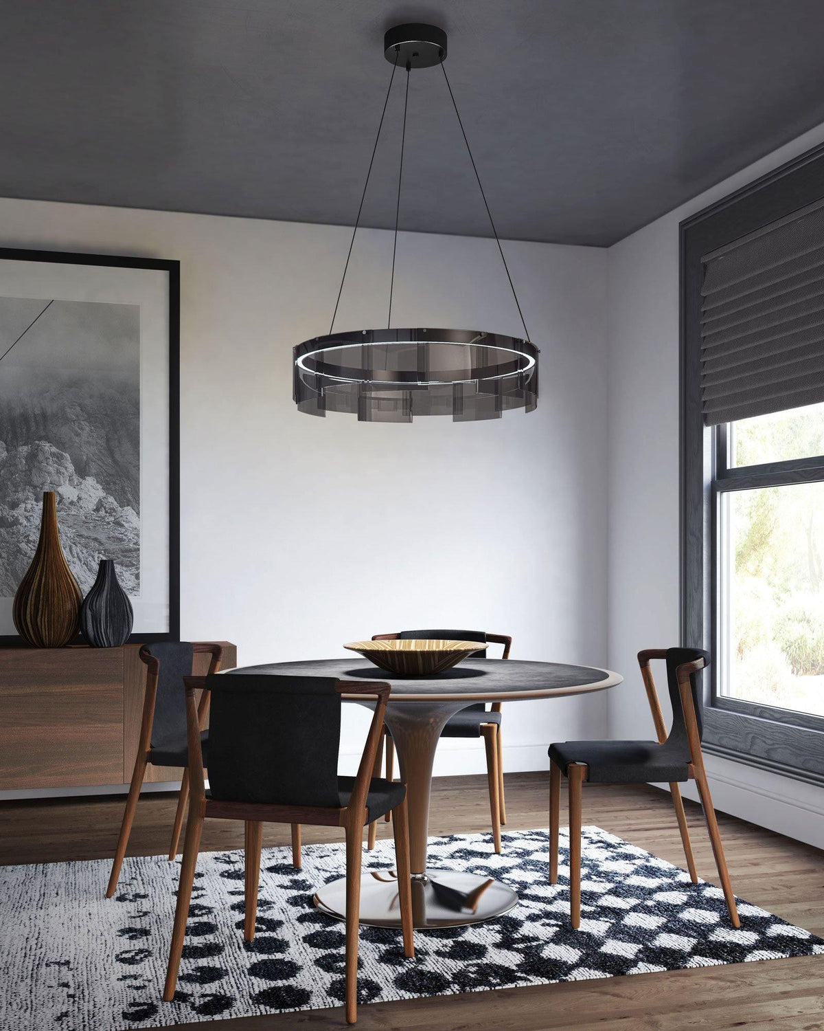 Eireriel Chandelier LED Ring Black Glass Modern