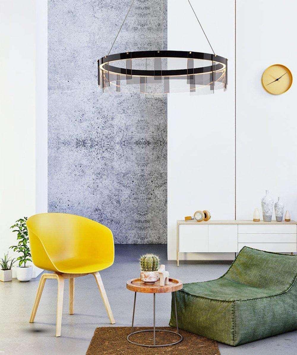 Eireriel Chandelier LED Ring Black Glass Modern
