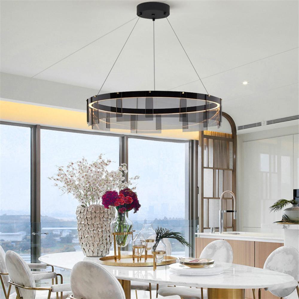 Eireriel Chandelier LED Ring Black Glass Modern