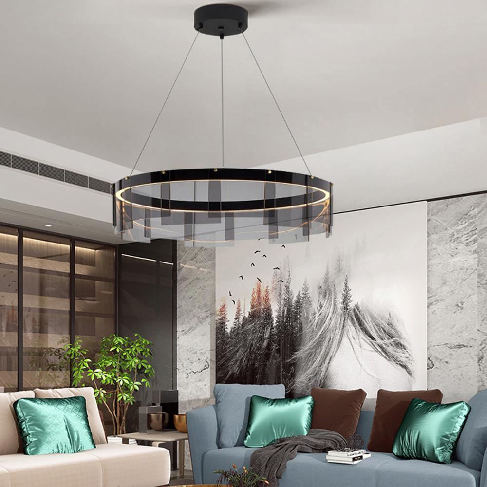 Eireriel Chandelier LED Ring Black Glass Modern