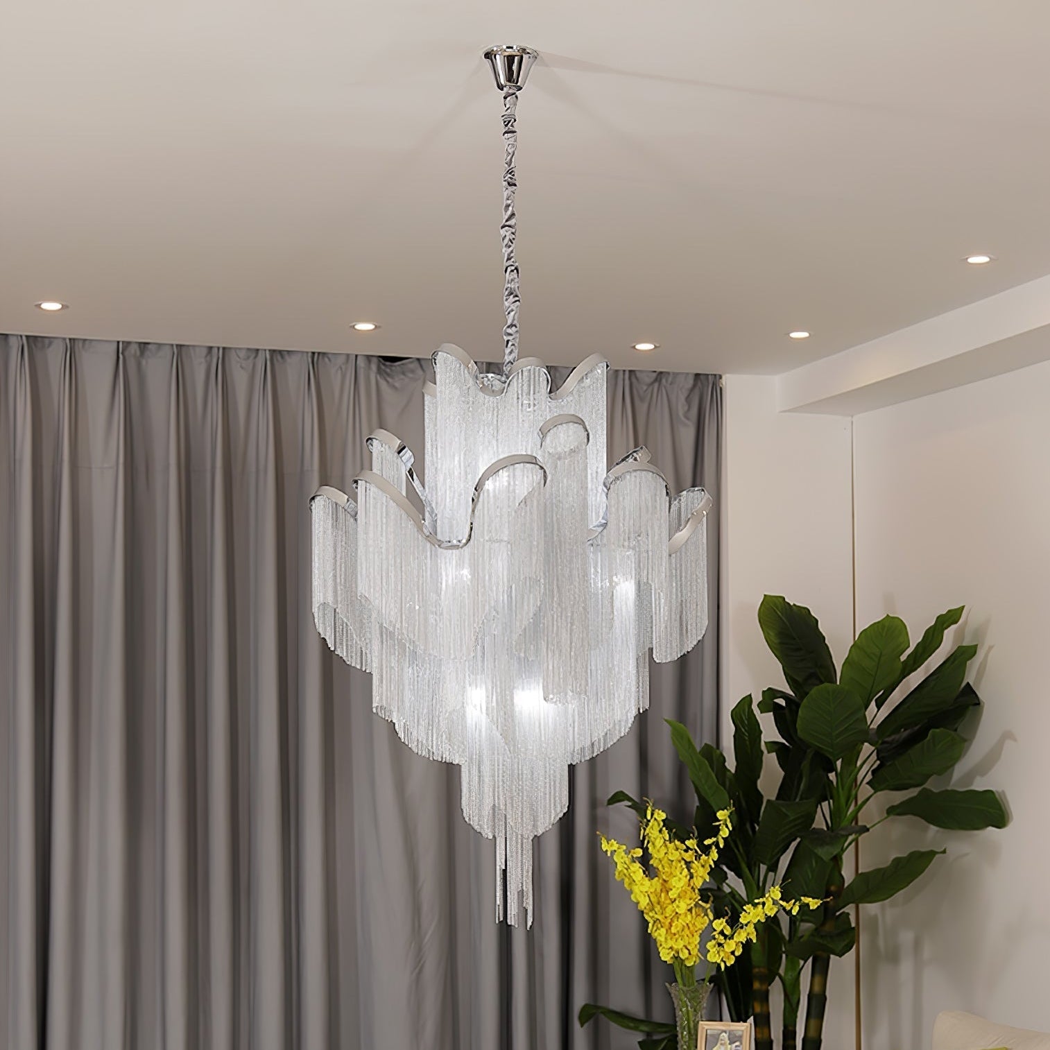Lustra Pendant Lamp Stream Chain Nickel - Neutral Decor
