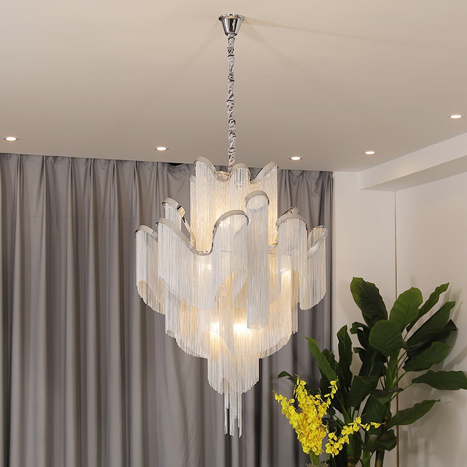 Lustra Pendant Lamp Stream Chain Nickel - Neutral Decor