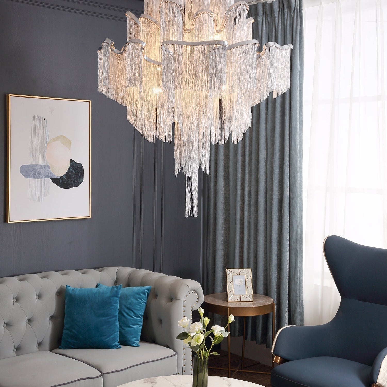 Lustra Pendant Lamp Stream Chain Nickel - Neutral Decor