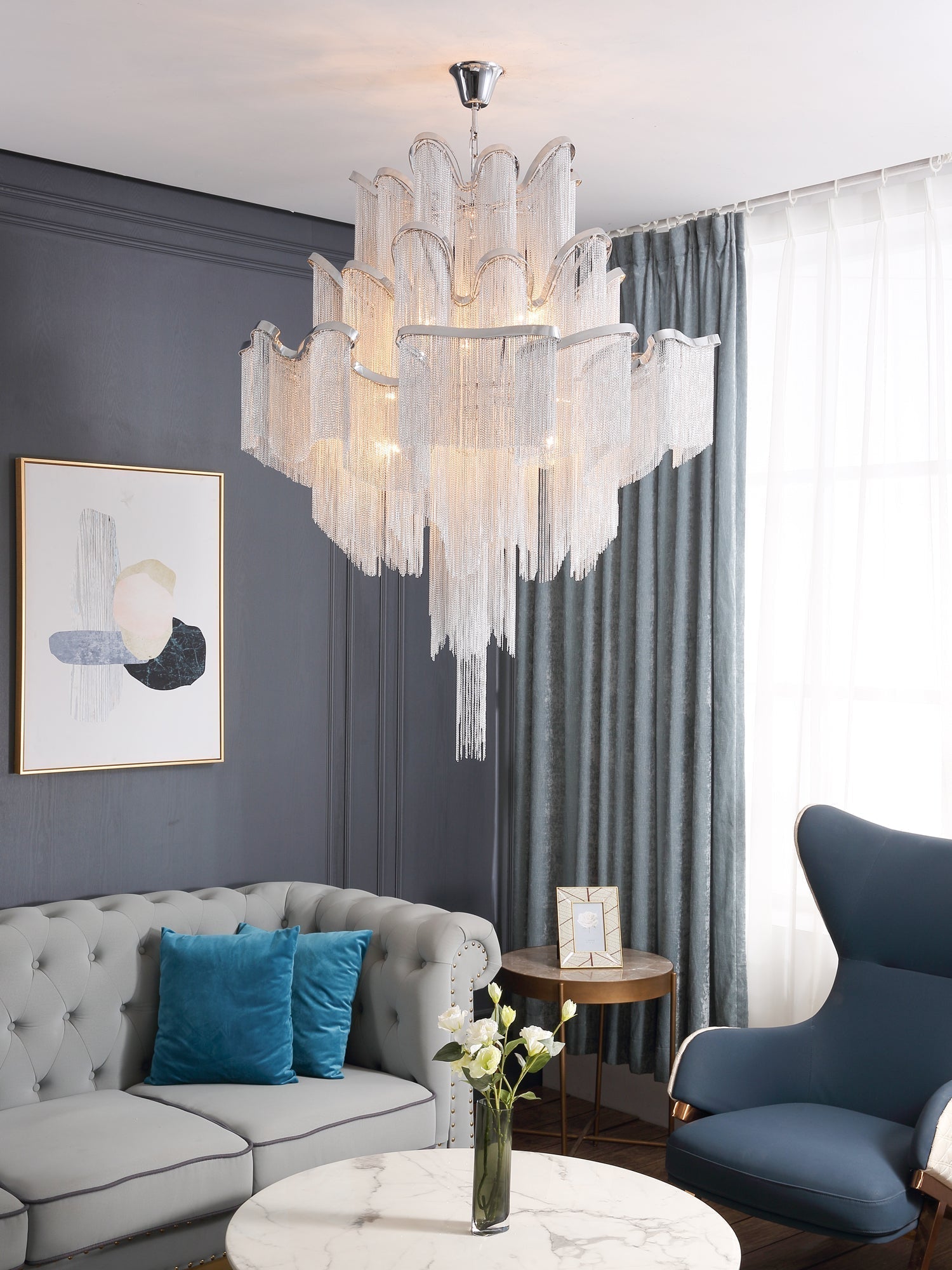 Lustra Pendant Lamp Stream Chain Nickel