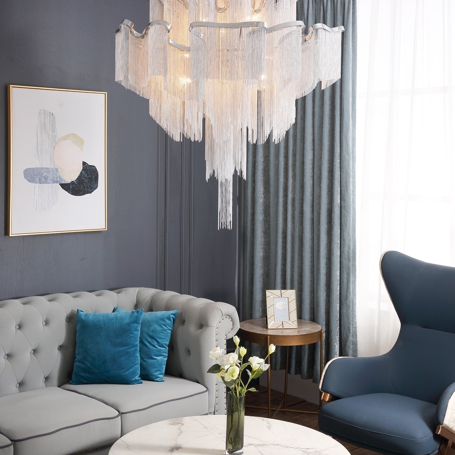 Lustra Pendant Lamp Stream Chain Nickel - Neutral Decor
